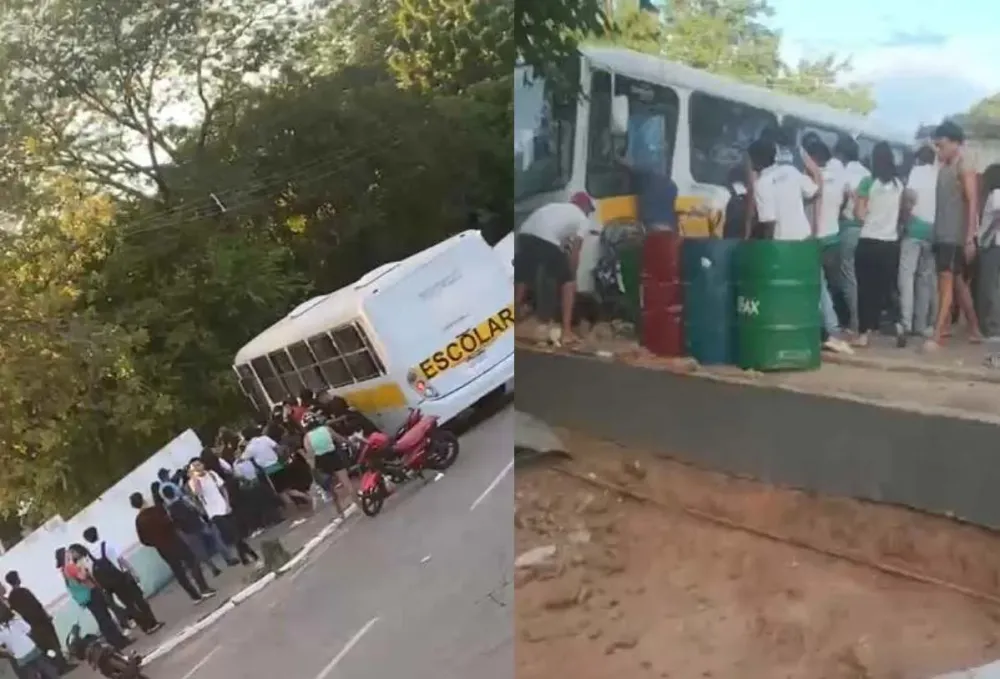 Ônibus perde controle, atinge muro em Juazeiro do Norte e deixa estudante e vendedor feridos